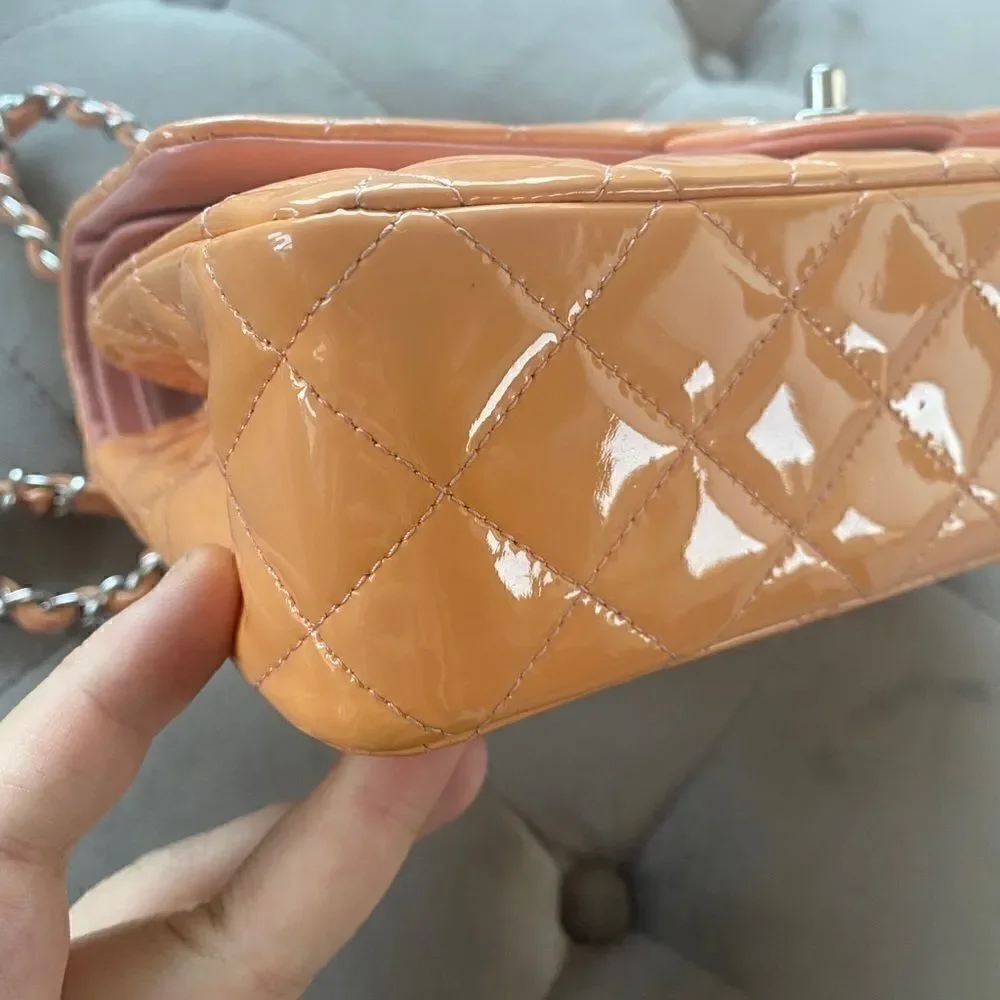 CHANEL Classic Medium Double Flap Bag peach patent